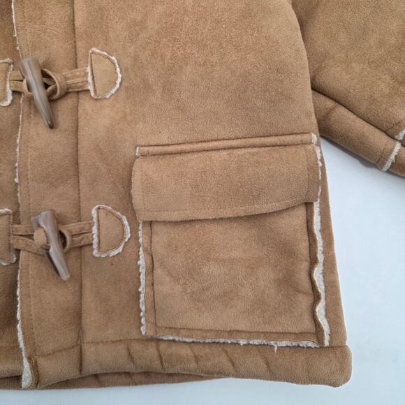 VTG Baby Girl 18M Tan Brown Sherling Suede Hooded Zip Toggle BOHO 70s inspired - Picture 3 of 7